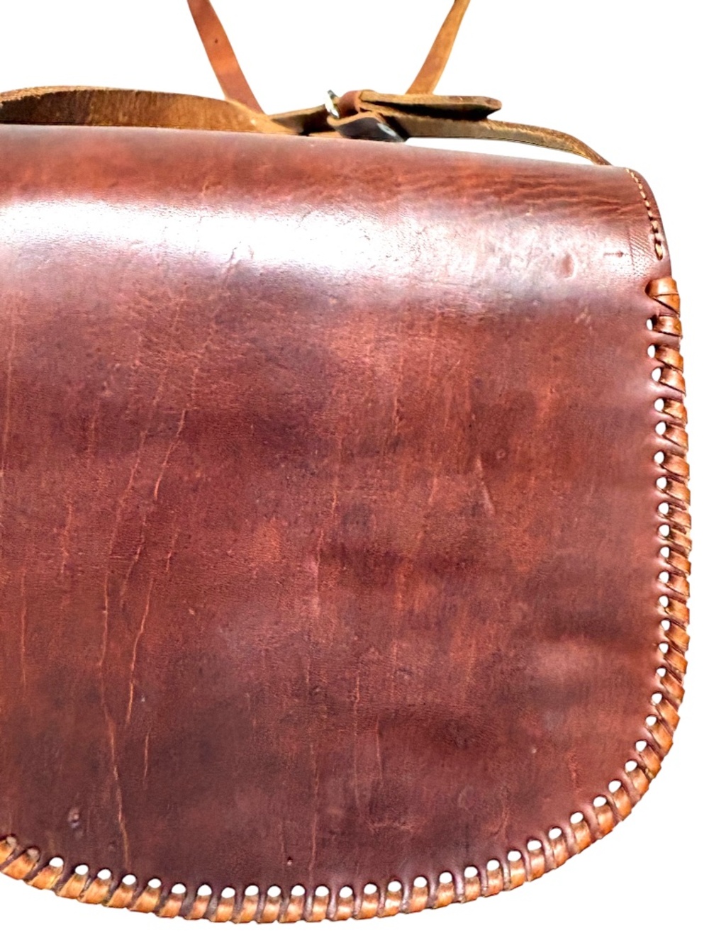 bag brown leather vintage mini cross body unlined minimal snap close handmade - Picture 6 of 14